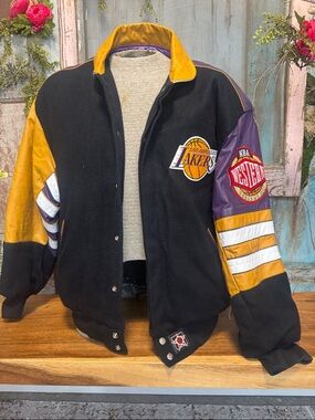 Vintage 95 LA Lakers Wool Leather Varsity Jacket JH Design NBA Western Conf.   L